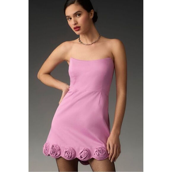 NEW Anthropologie Maeve Orchid Pink Strapless Rosette-Trim Mini Dress X-Large - Picture 2 of 5